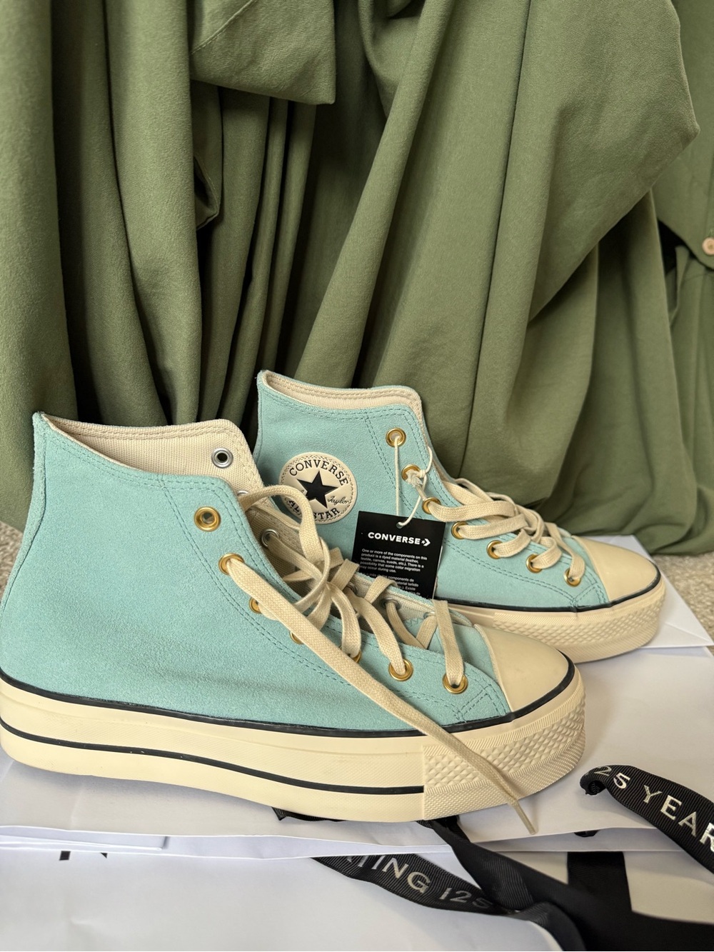 Converse High Top Sneakers in Aqua/ Cream